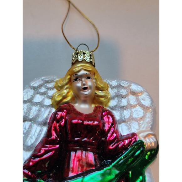Old World Metallic Nativity Angel Christmas Ornament Hand-blown Glass - Picture 4 of 7